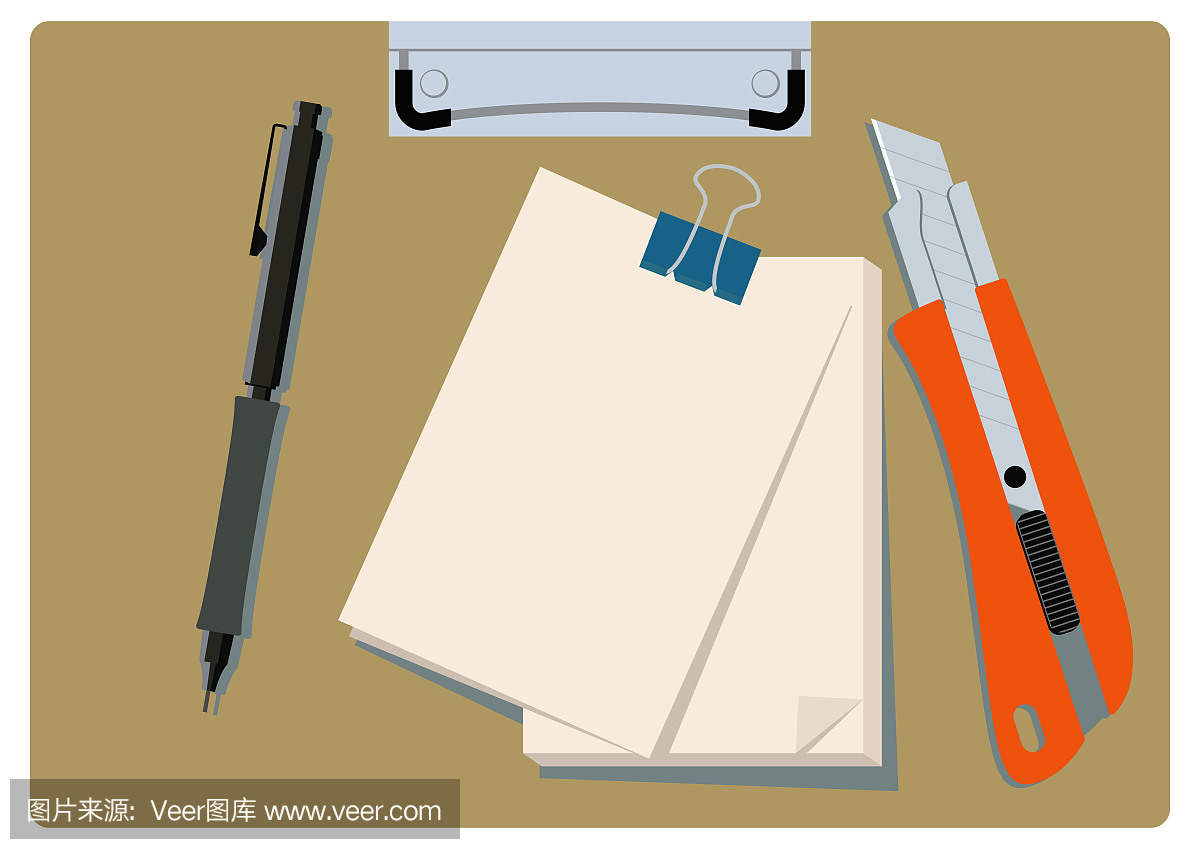 Stationery illustration. Image illustration of a cutter knife. Clip art of Stationery. Cutter knife and paper.
